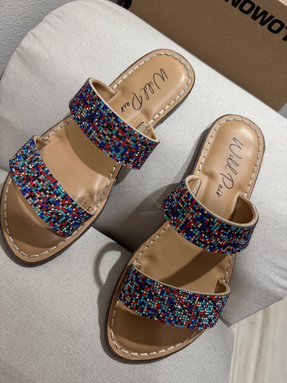 Wild Pair Multicolor Beaded Double-Strap Slide Sandals